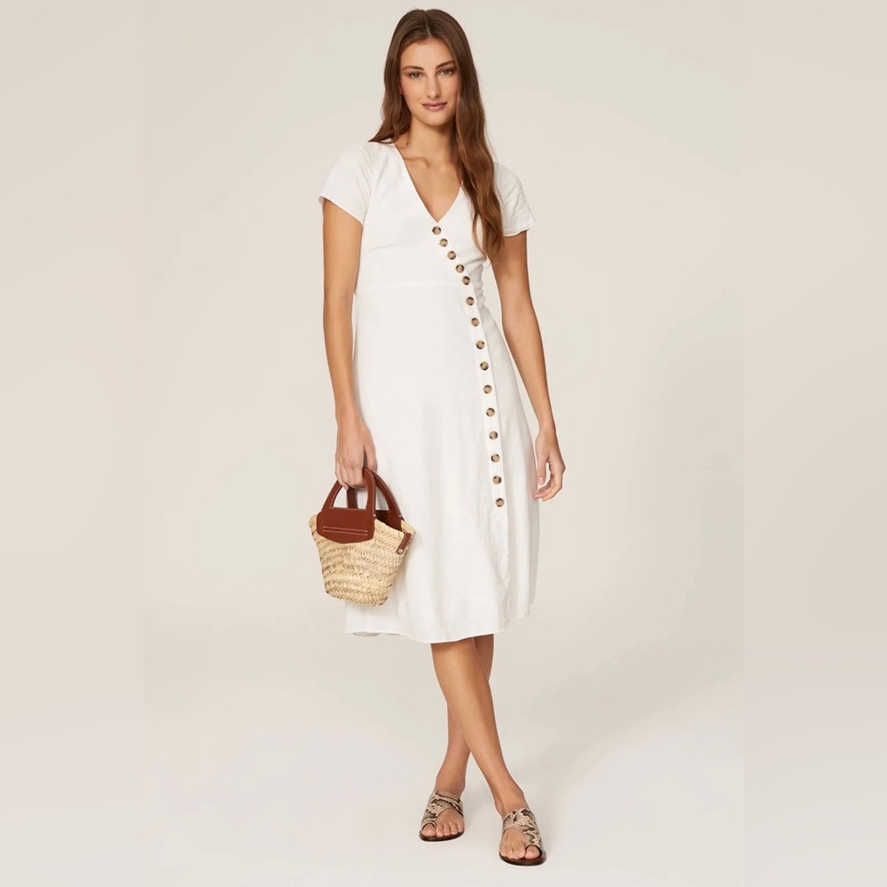 MADEWELL petite Linen-Blend Button-Wrap Midi Dress 2P excellent condition - Picture 1 of 5